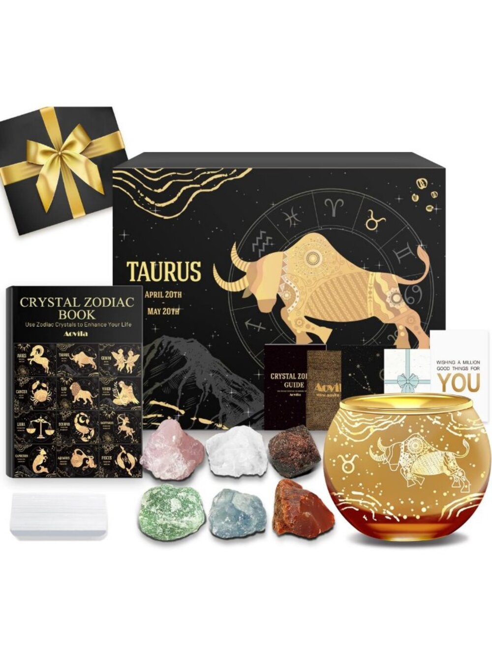 Taurus Birthday Gifts Box Set - Crystal Candle Holder & Birthstone Zodiac Gifts